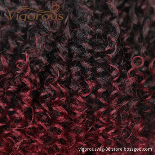 Vigorous Best Selling Ombre Burgundy Dark Root Kinky Curly Heat Resistant Fiber Drawstring Synthetic Ponytail Hair Extension